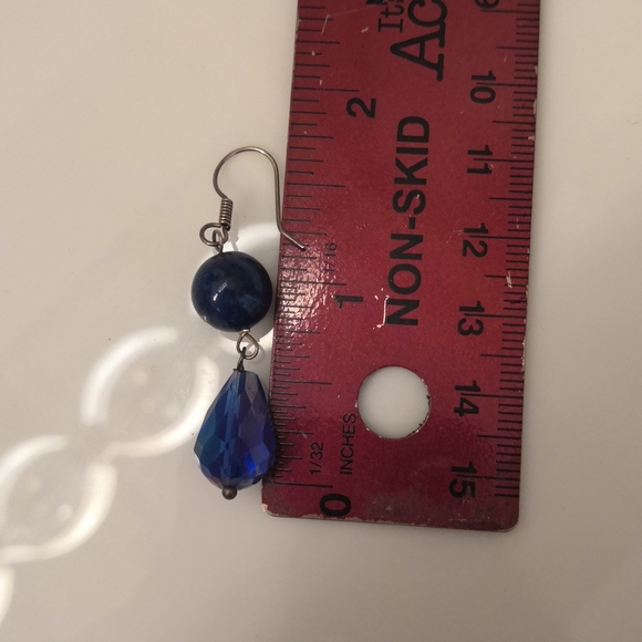 Lapis and Blue Swarovski Drop Earrings - Picture 2 of 2